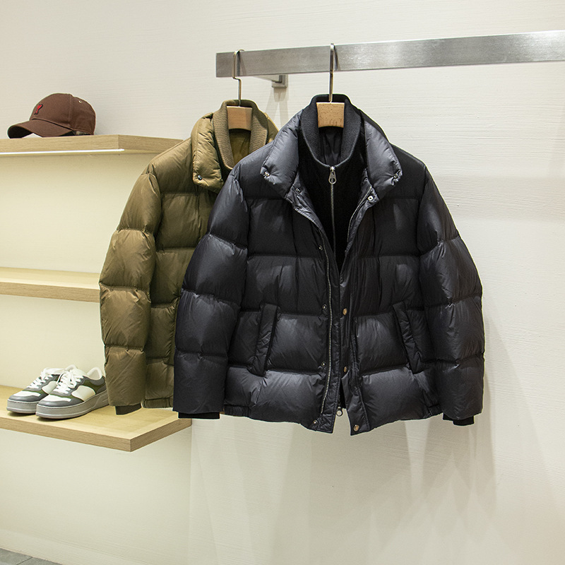 [Lp Version] Light and Fluffy! Fake Two-Piece Windproof Stand-Up Collar White Duck down Men's Bread down Jacket