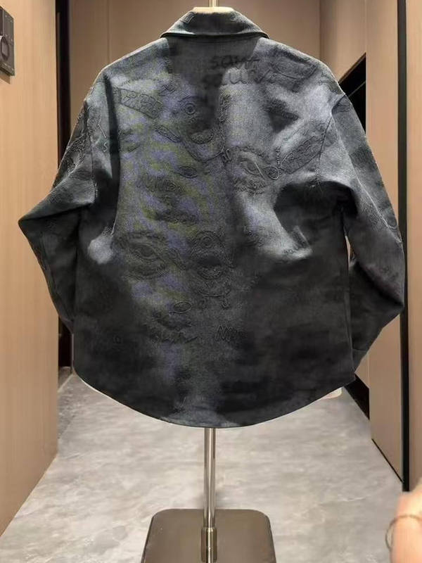 秋季新款立体压花牛仔外套男士潮流宽松百搭痞帅衬衫休闲上衣夹克|undefined