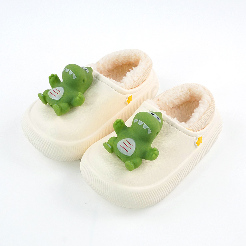 Dinosauro patrón de zapatos de algodón para niños zapatillas de algodón cálidas bolsas de terciopelo tacones impermeables antideslizantes zapatos de algodón para interiores
