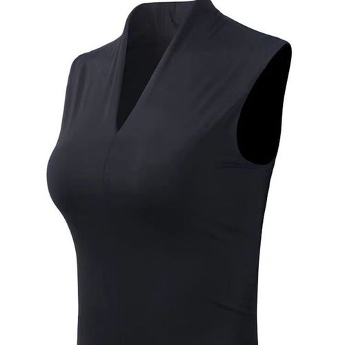 Summer versatile sleeveless cinched women's V-neck elegant top, layered with tight cinched solid color tank top