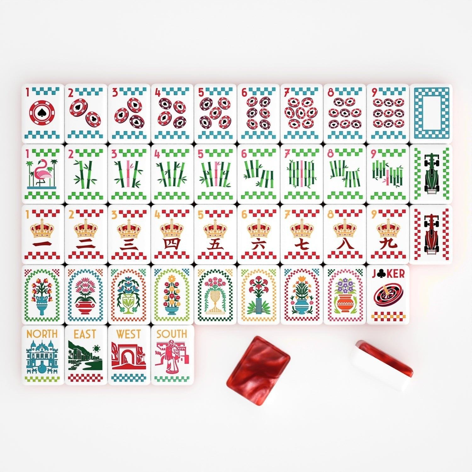 Red water-patterned pagoda-style high-end luxury double-layer American acrylic portable hand-held mahjong tiles, American mahjong tiles