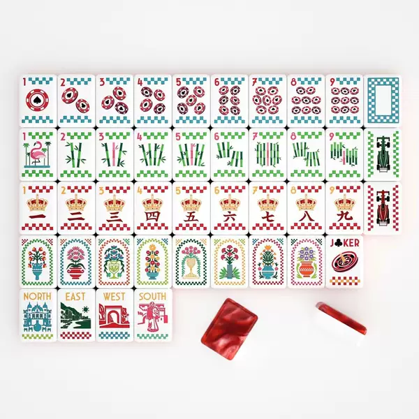 Red water-patterned pagoda-style high-end luxury double-layer American acrylic portable hand-held mahjong tiles, American mahjong tiles