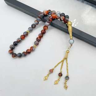 New 33 10 PCT large flower beads golden tassel glass bracelets Muslim rosary beads worship praise beads tasbih