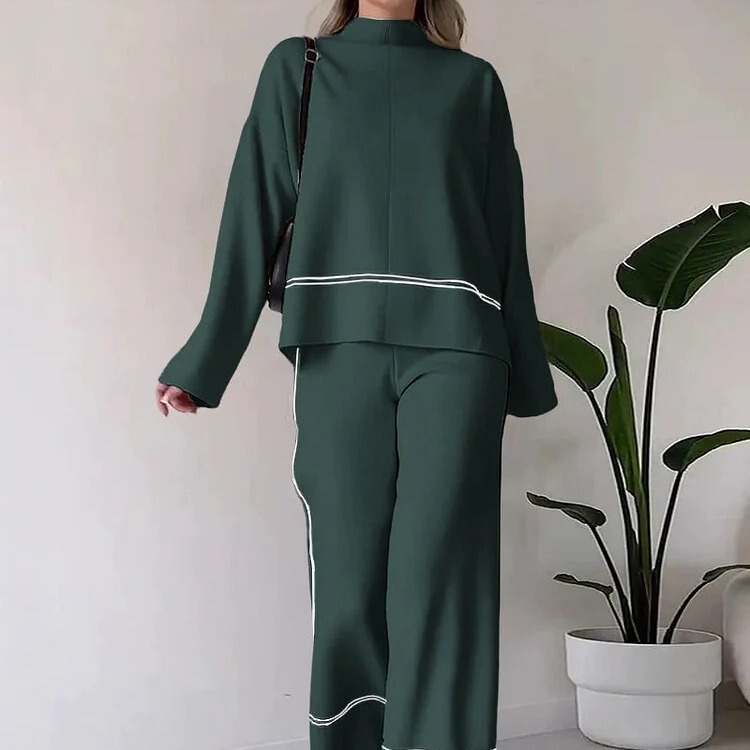 Autumn 2023 New European and American Fashion Contra Color Crewneck Long Sleeve All-match Sweater Two-piece Set for Women Autumn 2023 New European and American Fashion Contra Color Crewneck Long Sleeve All-match Sweater Two-piece Set for Women