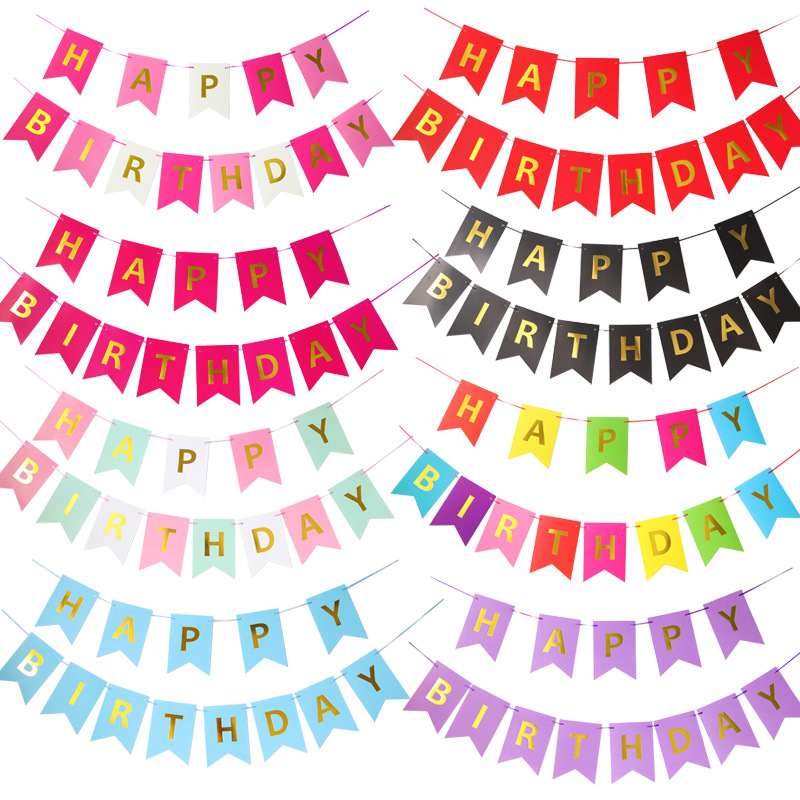 birthday baby The age of birthday arrangement party Supplies Happy Birthday banner Gilt letters fish tail