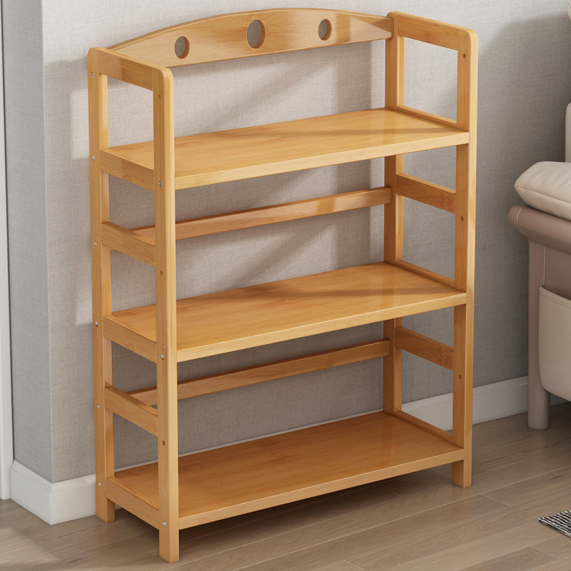 Bamboo Bookshelf Simple Living Room Storage Kitchen Shelf Children's Student Solid Wood Multi-Layer Storage Small Bookcase J&