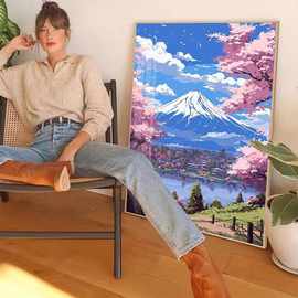 富士山立体钻石画2024新款客厅系风景成人点钻十字绣带框