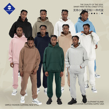 2025秋冬跨境美式宽松加绒连帽卫衣男士oversize街潮男卫衣裤套装