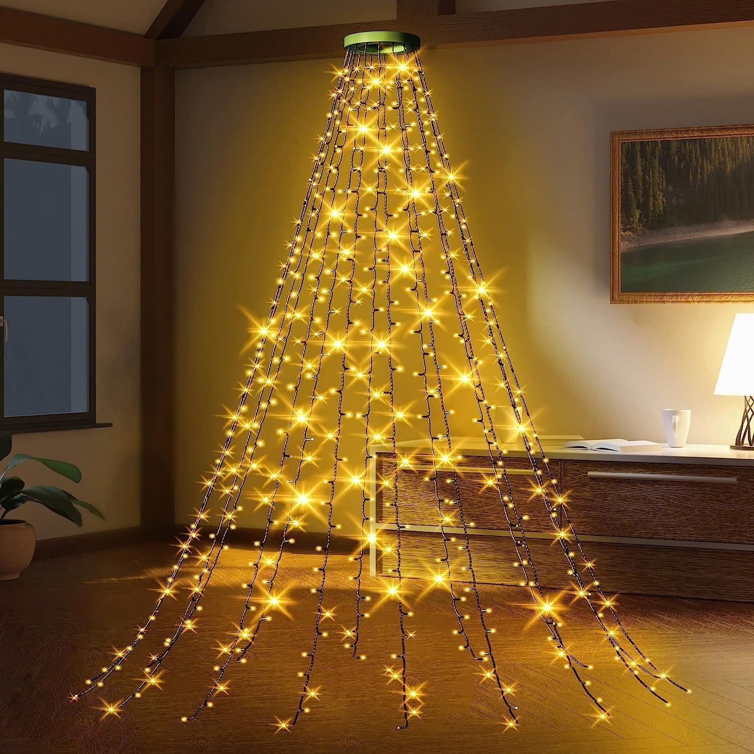 Lámpara de Navidad LED anillo árbol luz de árbol de Navidad luz de árbol USB baja tensión pentagramas cascada colgar árbol decoración de luz de agua