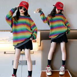 织里童装女童2026秋冬甜美彩虹色睡衣新款珊瑚绒保暖法兰绒可爱家