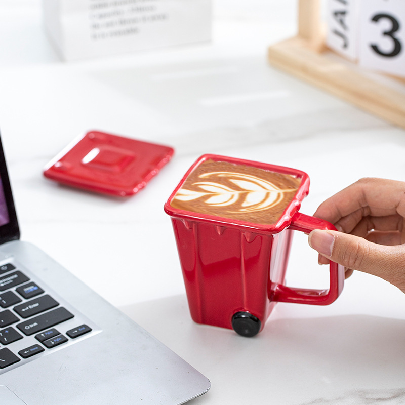 Cross-border creative ceramic 3D cup modeling cup new exotic ceramic trash can cup recycling bin cup three-dimensional daily cup