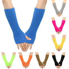 Cross-border autumn and winter woolen long gloves for men and women with fake sleeves European and American half-fingered fingerless warm arm covers knitted gloves color
