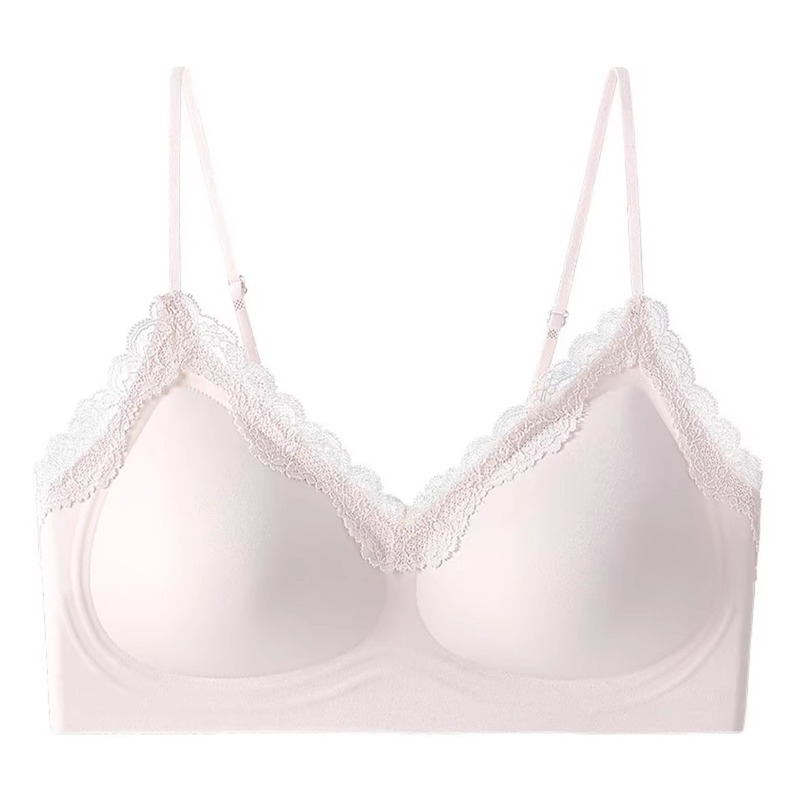 小さな胸の女性向けのシームレスレースゼリーストリップブラ、美背中、細い肩紐ブラ、夏用薄手、高級感|undefined