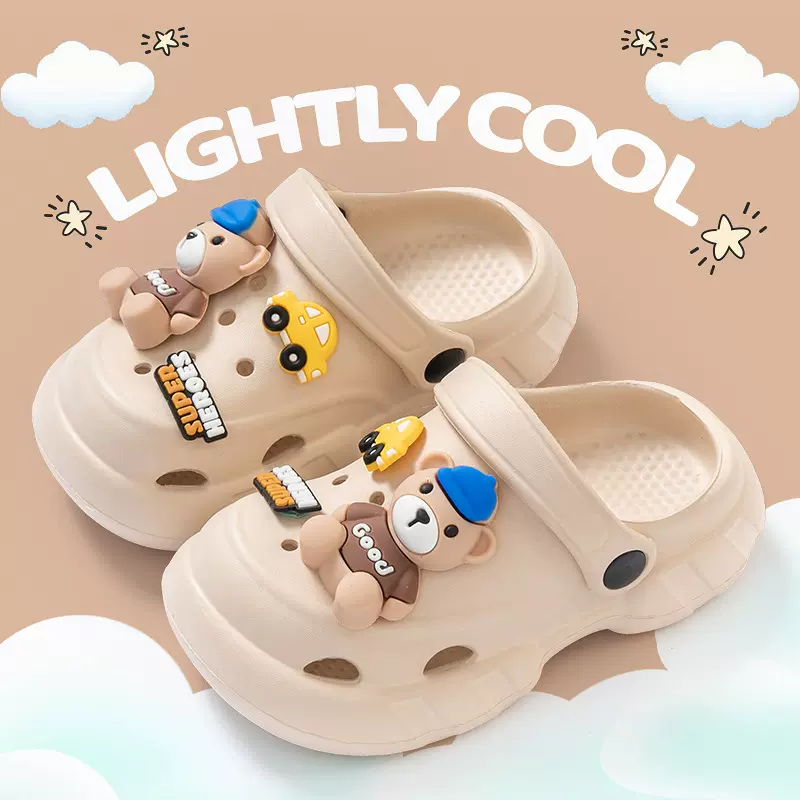 EVA儿童洞洞鞋卡通小熊夏季男女童中大童室内外穿厚底防滑拖鞋