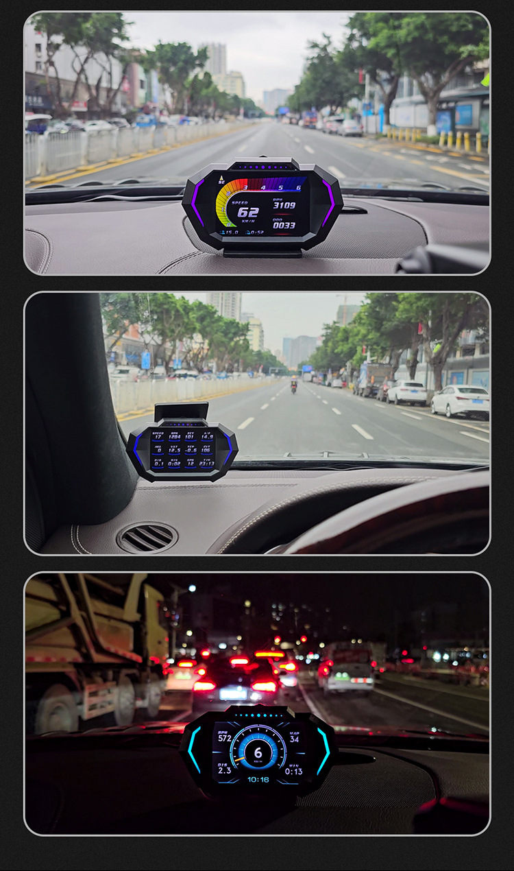 Hud Car Head-Up Display Multi-Function Car Lcd High-Definition Vehicle Speed Fuel Consumption Obd+Gps Instrument Slope