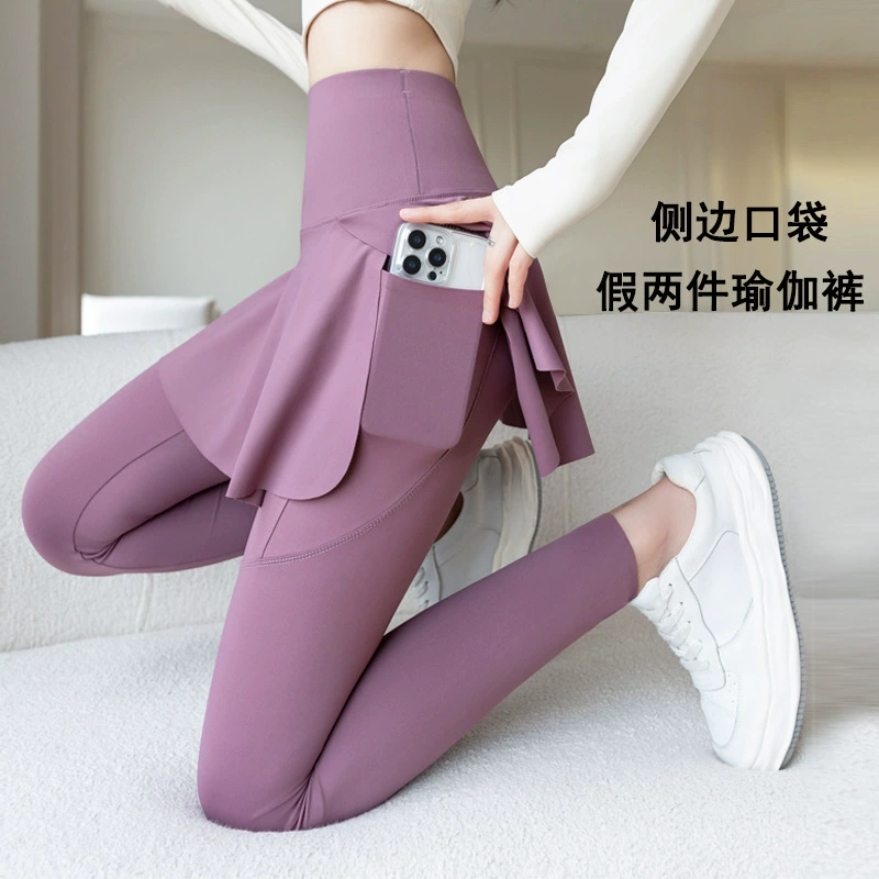 Поддельные две штаны для йоги женские лулу боковые карманы