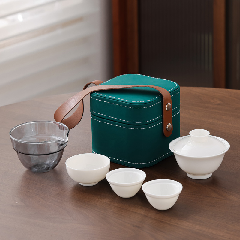 Juego de Té de Viaje Portátil de Porcelana Blanca Dehua con Taza de Cerámica