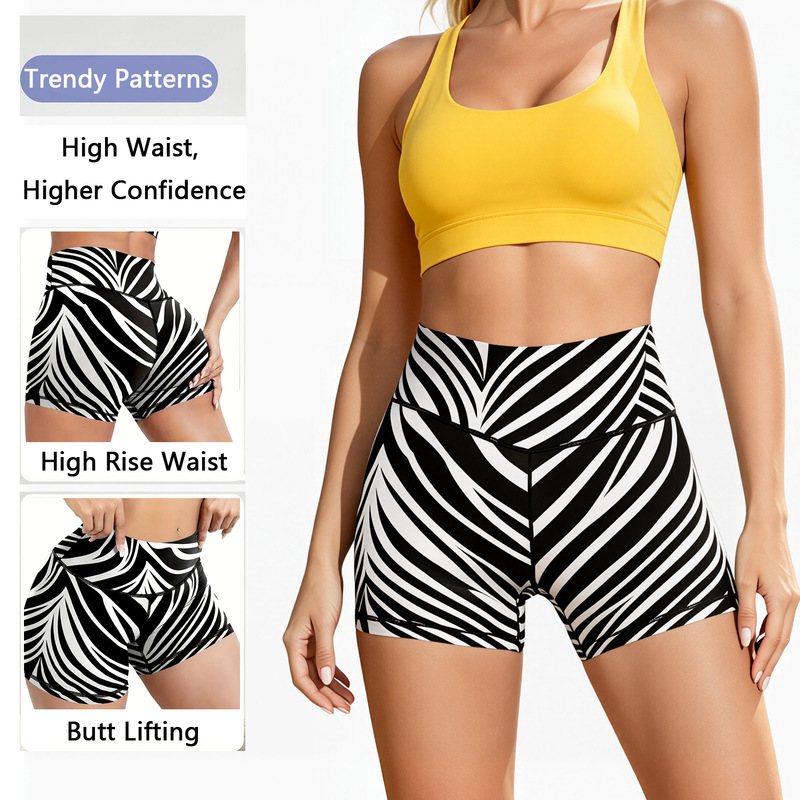 Cross-Border Exclusive Supply of Women's Cycling Shorts, Leopard Print High-Waisted Yoga Shorts, Tummy Control Training Yoga Pants, In-Stock Dropshipping