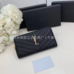 Y家 欧美跨境时尚新款豪华杨树林单拉链女士真皮鱼子酱钱包卡包夹
