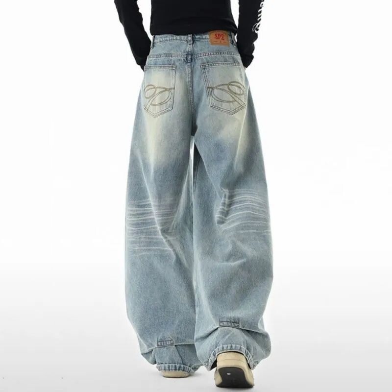 Relaxed High-Waisted Scimitar Jeans for Women, New Trendy American-Style Loose Wide-Leg Floor-Length Denim Pants for Spring and Autumn Relaxed High-Waisted Scimitar Jeans for Women, New Trendy American-Style Loose Wide-Leg Floor-Length Denim Pants for Spring and Autumn
