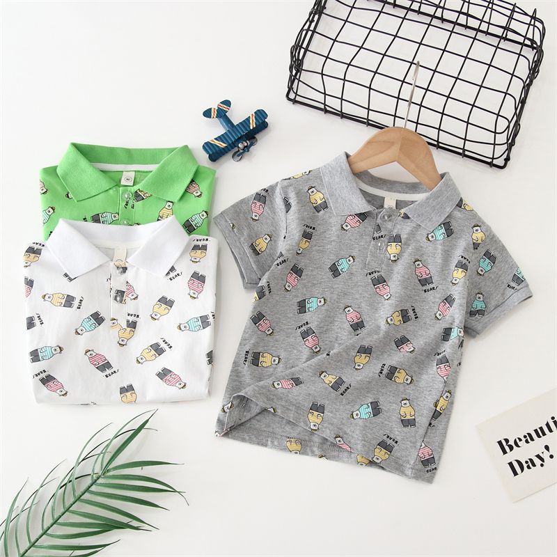 T029-Printed Bear Polo Shirt: Simple, Stylish, Comfortable, Versatile for Summer
