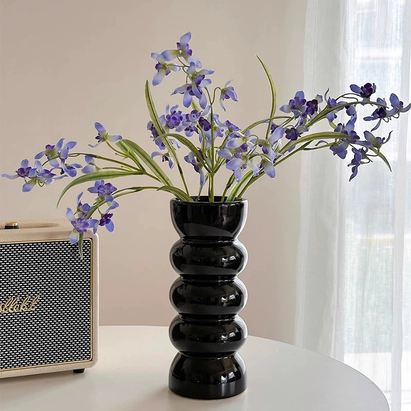 Черная бамбуковая стеклянная ваза простой и премиальный смысл гостиная цветочная композиция контейнер обеденный стол воды цветы ретро ваза