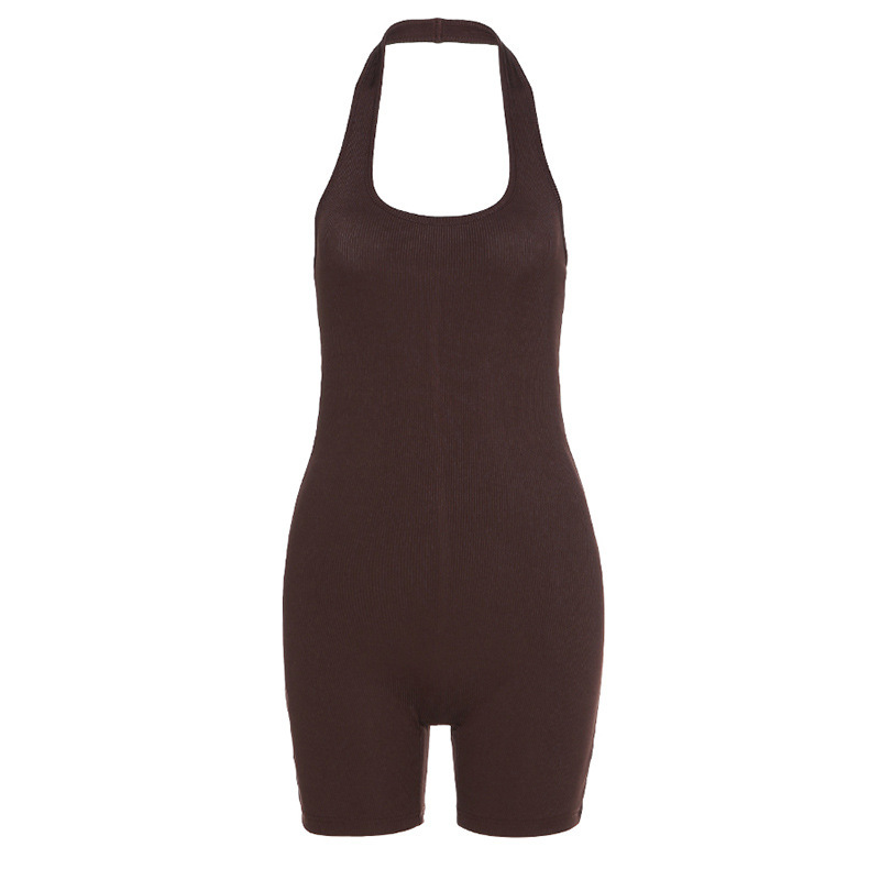 Mono corto de verano para mujer, estilo europeo y americano, de color sólido, con cuello halter, espalda descubierta, ajustado y de cintura alta image 10