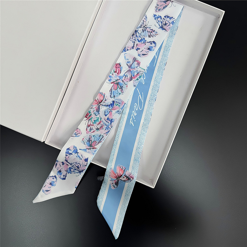 Pañuelo de seda de imitación, banda larga, bufanda de cuello con sentido avanzado, bolsa de toalla de seda, pañuelo en la cabeza, cinturón para el cabello, cinturón para el cabello, cinturón para el cabello