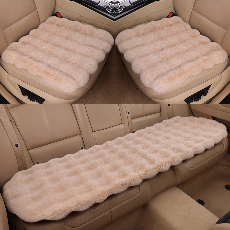 Qìchē Car Seat Cushion Winter Plush Massage Warm Thickened Simple 3pcs Set (Wool pad) - taro-purple-front-row-single-piece-bubble-rabbit-plush