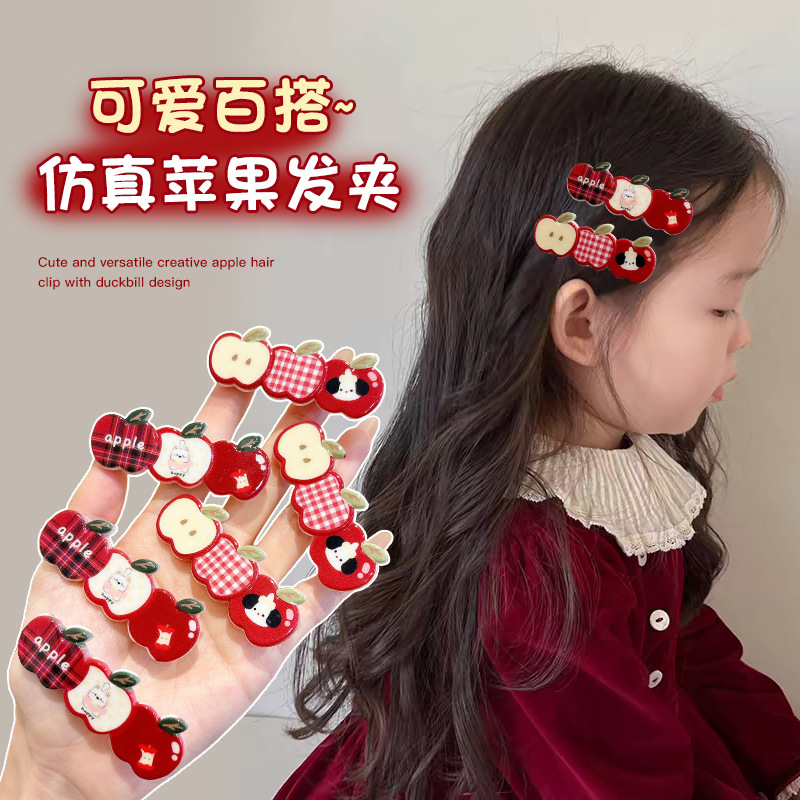 Hermosos clipes de cabello de manzana de dibujos animados Otoño Invierno Corazón de la niña clip de boca de pato clip de cabello frangeo clip de borde lateral clip de cabello adornamiento