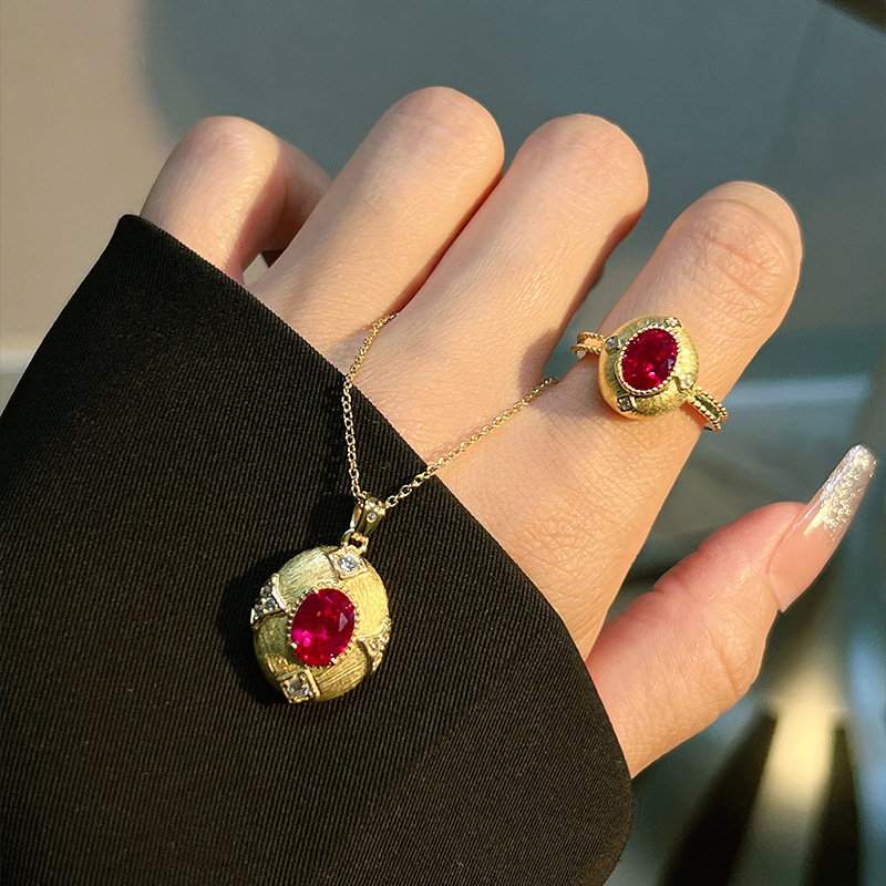 (2개) 레드 코런덤 형광등 색상 간단한 빈티지 와이어 드로잉 비둘기 계란 오프닝 링 펜던트 궁전 스타일 세트 변경