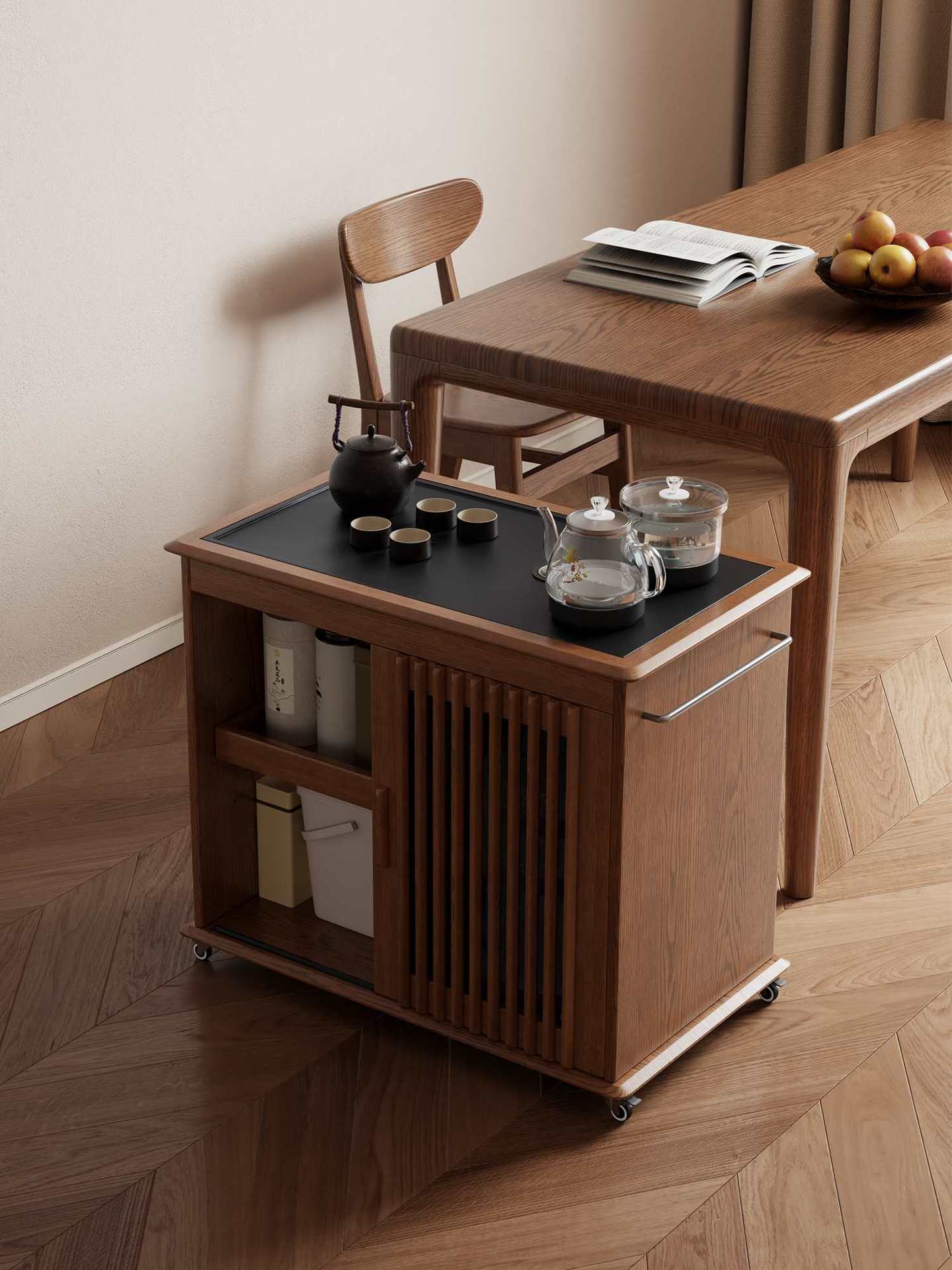 Solid Wood Mobile Tea Cabinet, Kettle, Integrated Living Room, Dining Room Side Cabinet, Storage Rack, Sofa Cabinet, Tea Side Cabinet