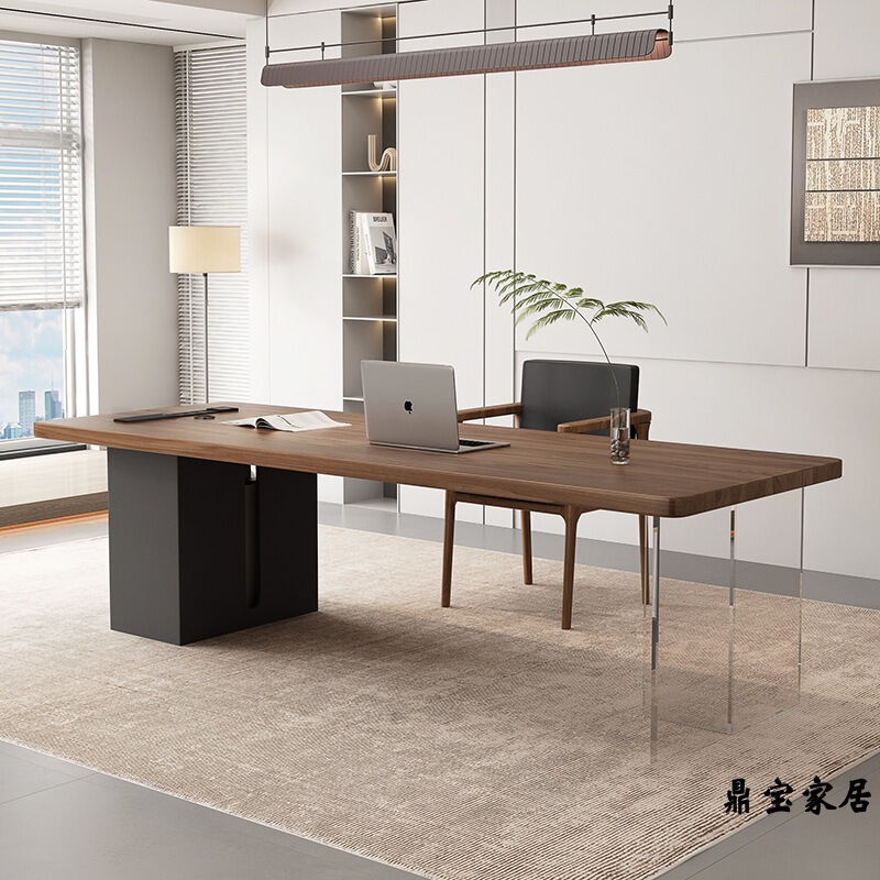Solid Wood Office Desk, Acrylic Transparent Suspended Executive Desk, General Manager's Desk, Simple Modern Creative Computer Desk