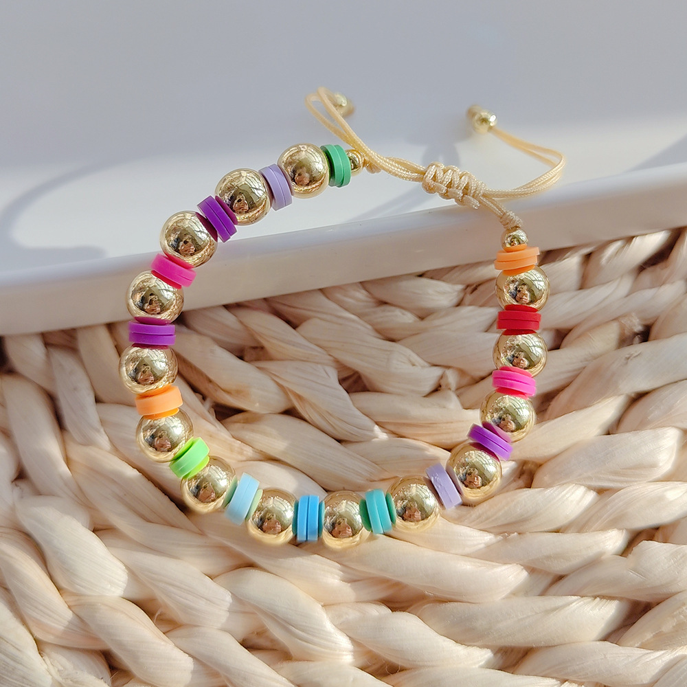 Nylon Chain Material Beaded Chain Chain Type 1 Piece Quantity 1 Piece Fashion Multicolor Soft Clay Metal Beaded Knitting Women's Bracelets