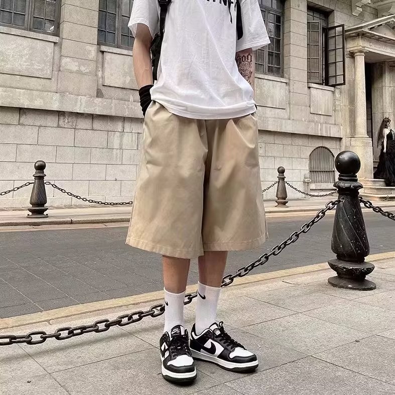 Shorts Men's Summer Loose Hong Kong Style Trendy Solid Color Casual Pants Korean Style College Style Versatile Straight Five-Quarter Pants Simple
