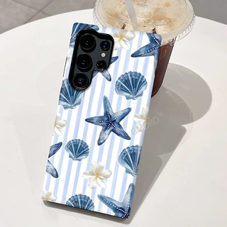 跨境爆款夏日清新海洋元素三星S23/S22Ultra手机壳蓝白条纹保护套