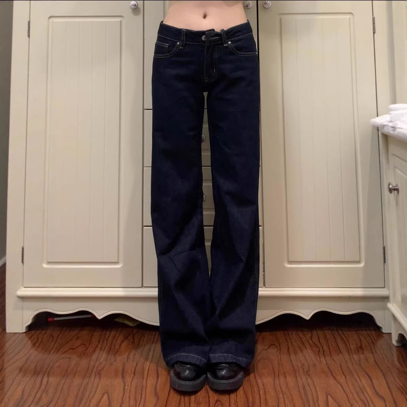 Longer Version of Original Color Flared Jeans for Tall Women, Summer Slim-Fit Low-Waist American-Style Dark Blue Pants Longer Version of Original Color Flared Jeans for Tall Women, Summer Slim-Fit Low-Waist American-Style Dark Blue Pants