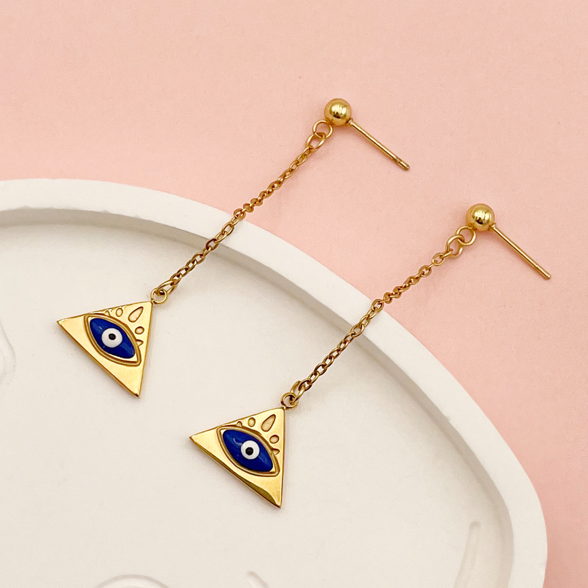 Fashion Triangle Eye Stainless Steel Plating Earrings 1 Pair
