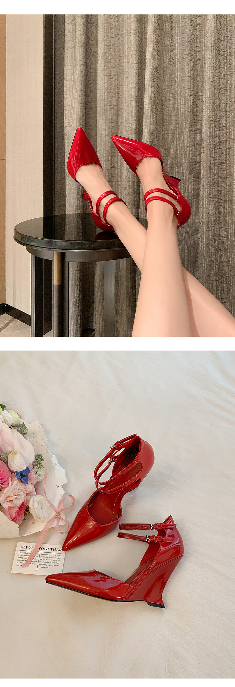 Giày cao gót nữ mũi nhọn Mary Jane đế xuồng platform da thật — màu đen, màu mơ, màu đỏ chi tiết 27
