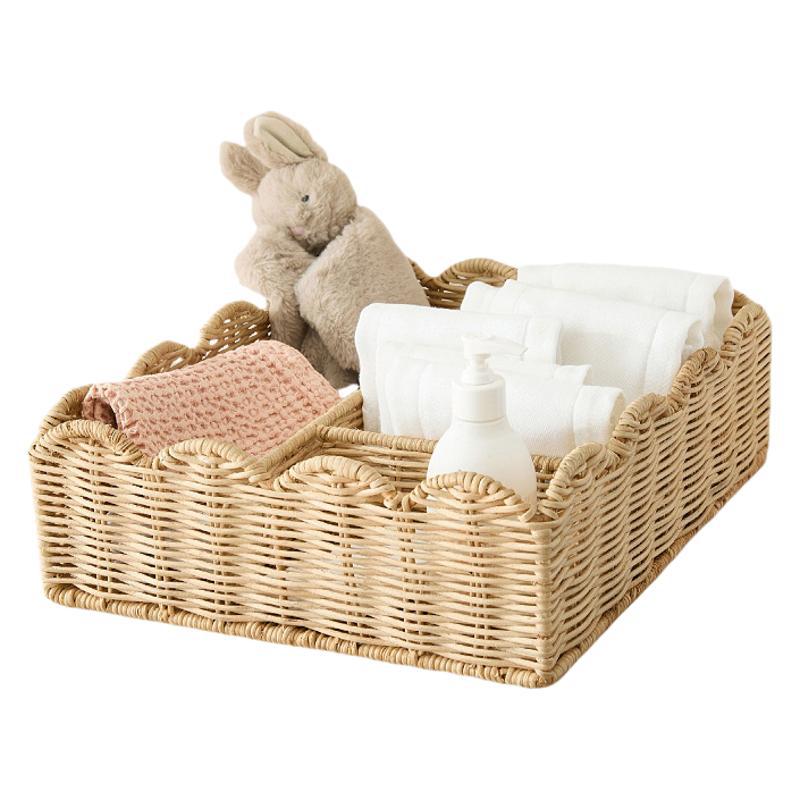 Cesta de almacenamiento de tejido de caña real de gran capacidad de escritorio cosméticos de gran capacidad de almacenamiento de cestas de comida de cocina