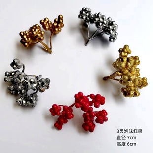 Simulation Christmas Red Fruit Three Fork Nine-head Fork Fruit Christmas Wreath Rattan Accessories 3 Fork Foam Red Fruit