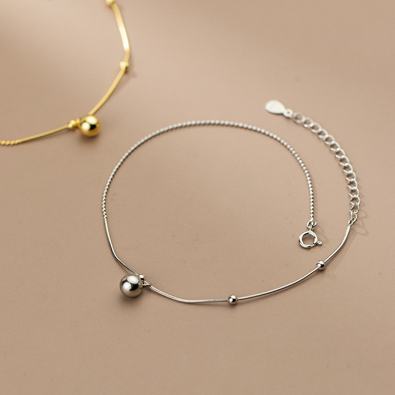 Eloch s925 plata esfera cadena de tobillas coreana pequeña fresca y simple temperamento joyería de pie de mujer S4751