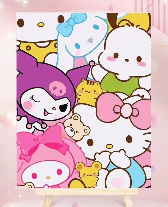 Рисование стразами Douyin DIY Kuromi и клубничный мишка, круглые клеевые стрази, 30×40–40×50 см без рамы