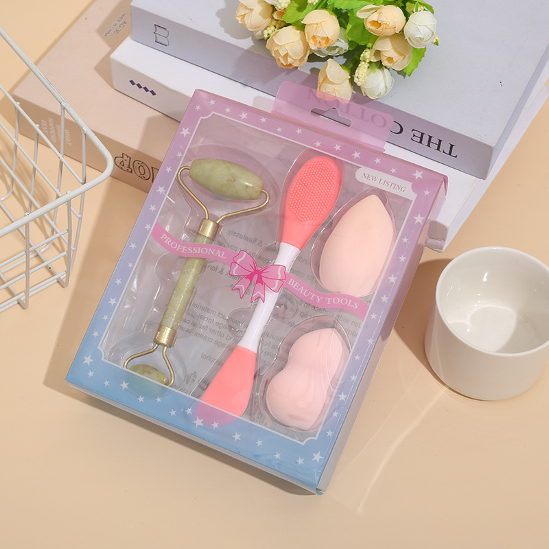 Boutique transfronteriza herramientas de belleza maquillaje huevo y máscara cepillo masaje palo combinación máscara de silicona cepillo facial