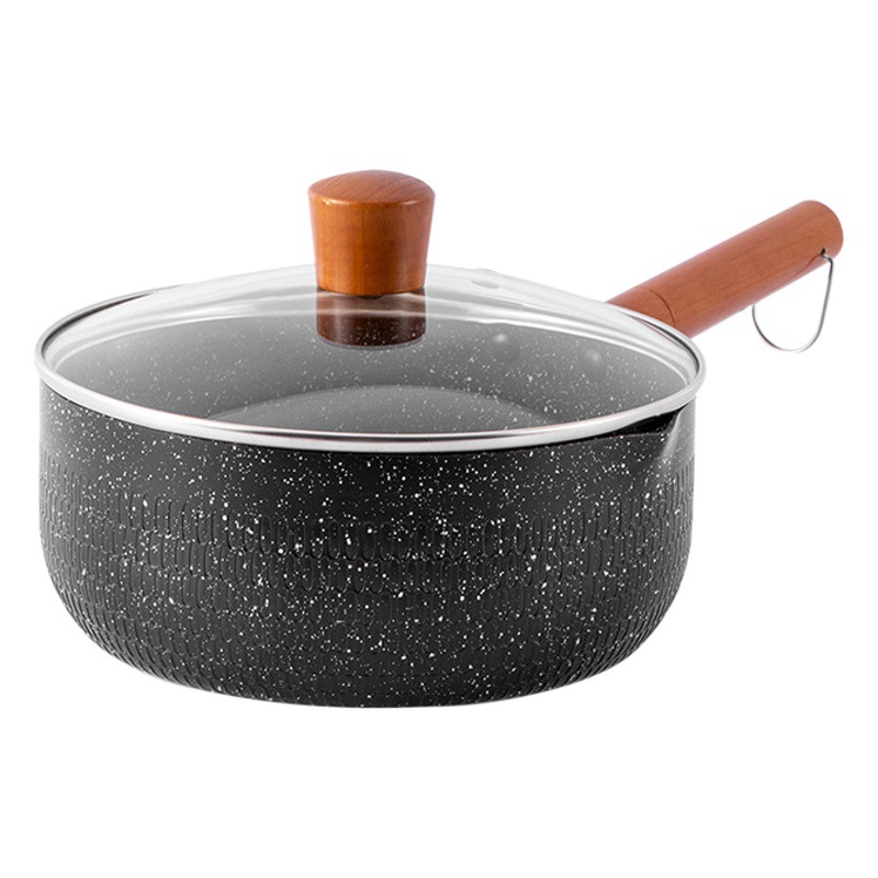 Japanese-style Snow Flat Pot Maifanite Milk Pot Non-stick Pot Induction Cooker Soup Pot Baby Food Supplementary Pot Household Small Cooking Pot for Noodles
