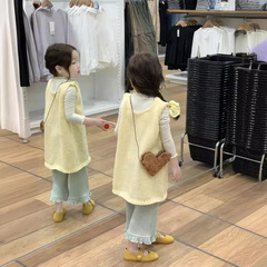 New 2024 Spring Girls' Korean Style Children's Knit Sweater Vest Dress Korean Children's Sweater Knit Dress