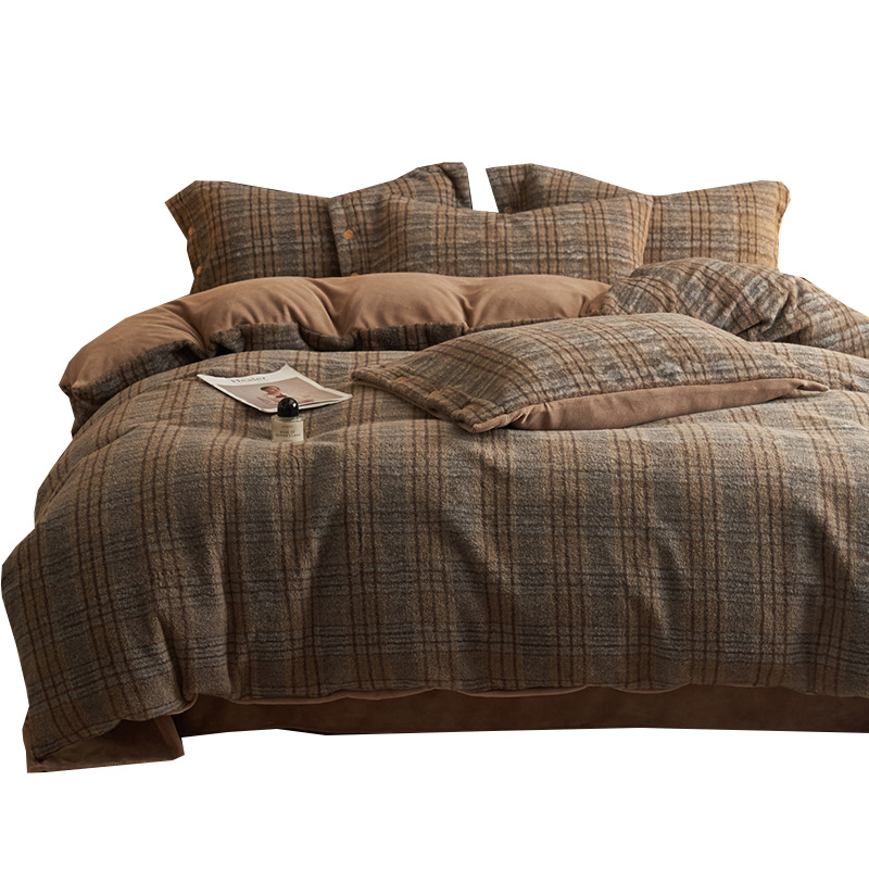 Simple estilo retro alpaca cuatro piezas de cachemira de leche de invierno engrosado sábanas de cachemira de coral colcha de cama de tres piezas