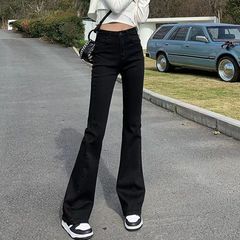 黑色微喇牛仔裤女2025新款春秋高腰显瘦加绒弹力喇叭裤拖地马蹄裤