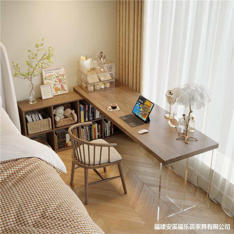 Solid Wood Desk Acrylic Suspended Desktop Computer Desk Office Table Workbench Corner Bookcase Storage Cabinet Integrated