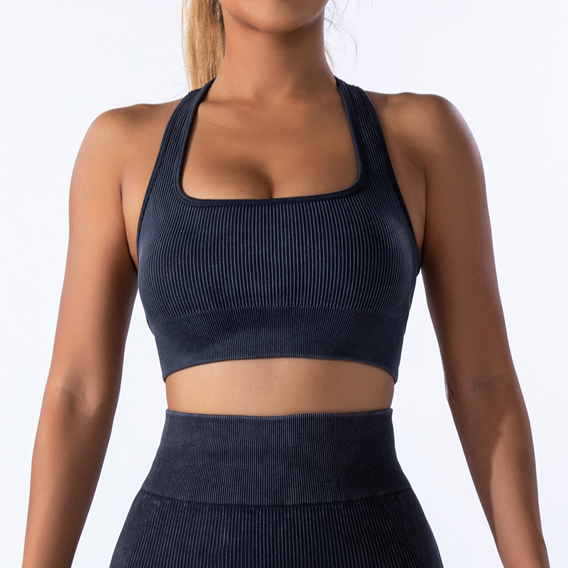 Transfronterizo Europa y América sin costuras esmerilado ropa de yoga de cuatro piezas conjunto deportivo mujer antichoque yoga sujetador de acondicionamiento físico calcetín de calcetín